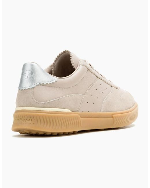 Hush Puppies White Mae Leather Taupe Trainers