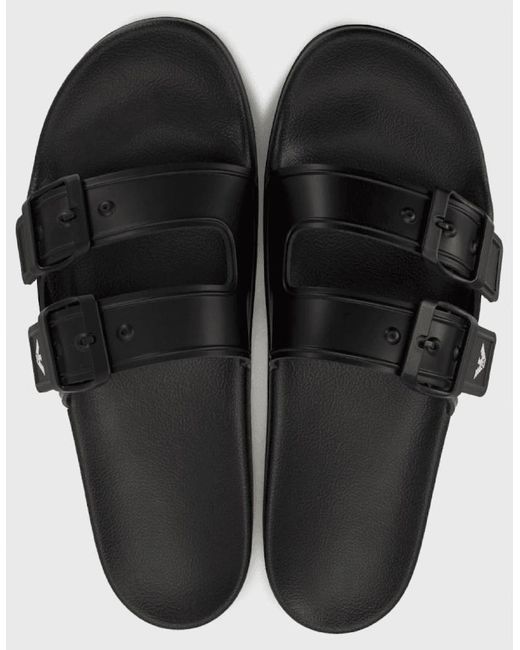 Emporio Armani Black Buckle Effect Sliders for men