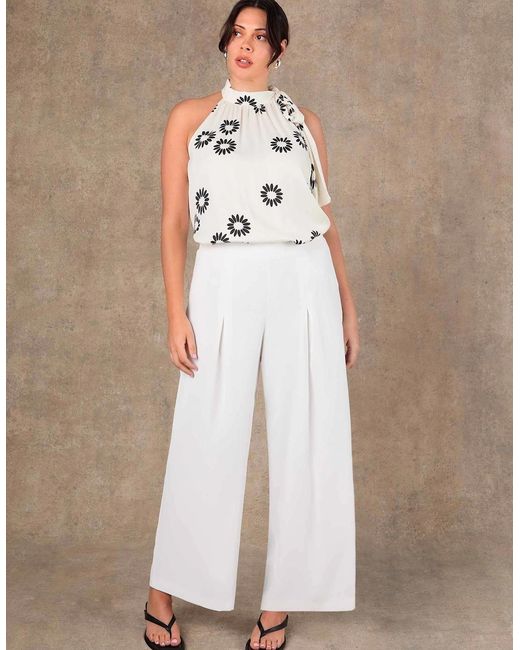 Live Unlimited London Natural Ivory Pleat Front Straight Leg Tailored Trouser
