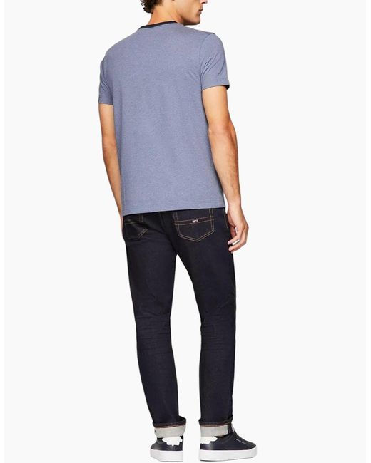 Tommy Hilfiger Blue T Shirts Crew Neck Signature Stripe Summer Cotton Tino Tee for men
