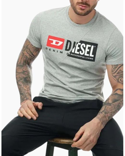 DIESEL Gray T Diego Cuty T Shirt Crew Neck Short Sleeve Maglietta Duel Logo Tee for men