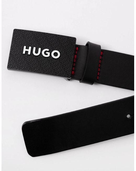 Boss Black Hugo Gilao Matte Leather Belt With Branded Plaque Buckle for men