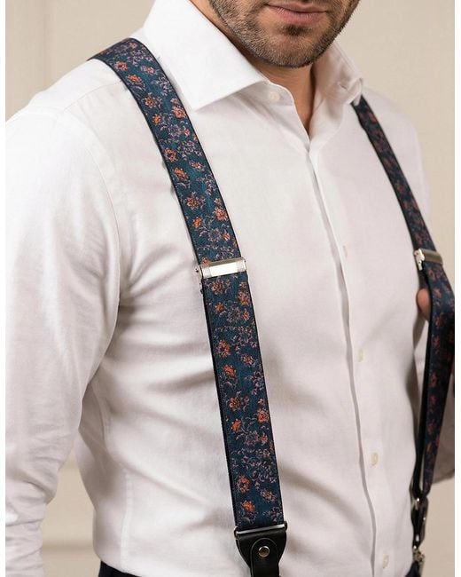 Oswin Hyde Black Floral Clip On Braces for men