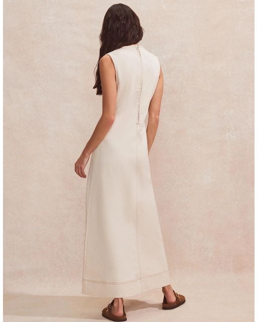 Ro&zo Brown Ecru V-Neck Denim Maxi Dress