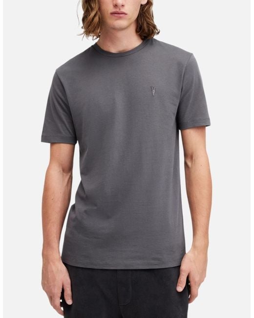 AllSaints Gray All Saints T Shirts Tonic Crew Neck Short Sleeve Rumskull Plain Casual Tops for men