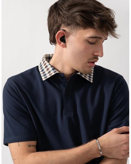 Aquascutum Blue Club Check Collar Polo Shirt for men