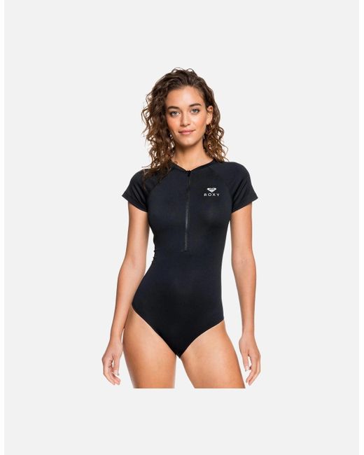 Roxy Blue Essentials Cap Sleeve Upf 50 Zip Up Swimsuit
