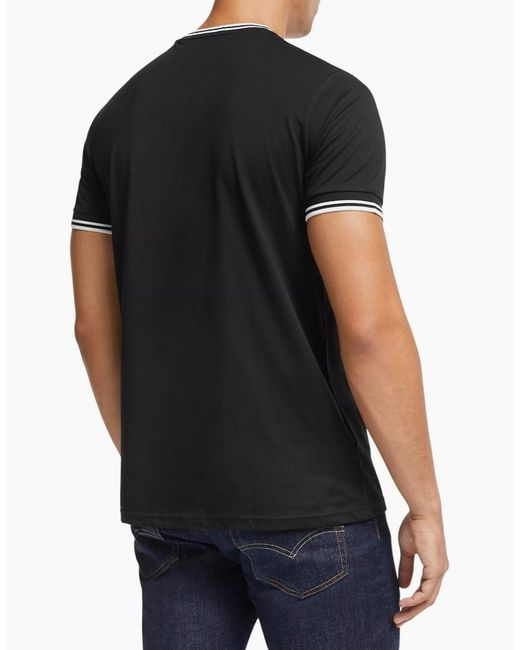 Fred Perry Black Twin Tipped T Shirt Crew Neck Short Sleeve Summer Tee for men