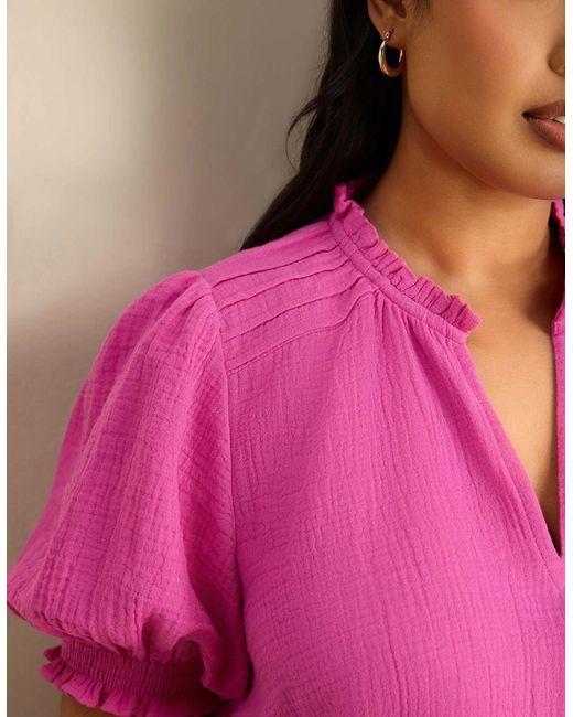 Live Unlimited London Pink Cheesecloth Puff Sleeve Blouse