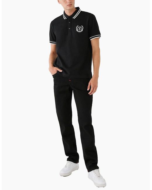 True Religion Black Polo Shirt Relaxed Fit Laurel Buddah Face Pique Polo Shirts for men