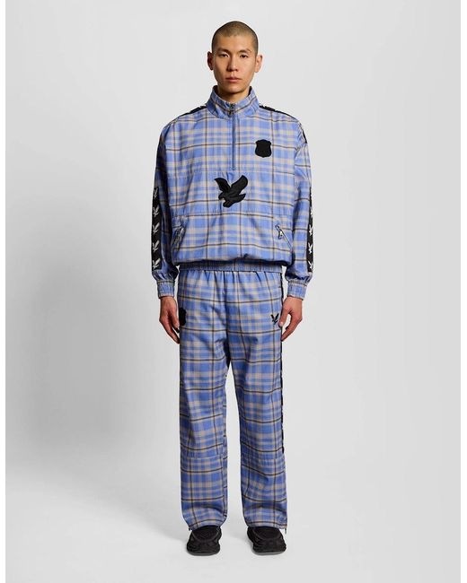 Lyle & Scott Blue Plaid Zipped Drill Pant for men