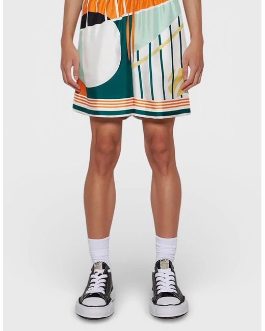 Casablanca Blue Drawstring Silk Shorts Court Abstrait for men