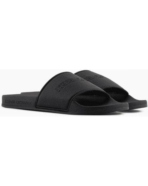 ARMANI EXCHANGE Black Logo Rubber Slider for men