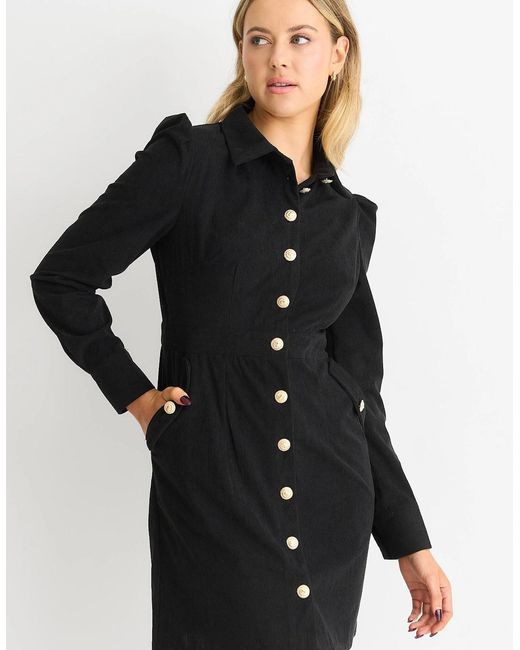 Gini London Black Corduroy Mini Shirt Dress