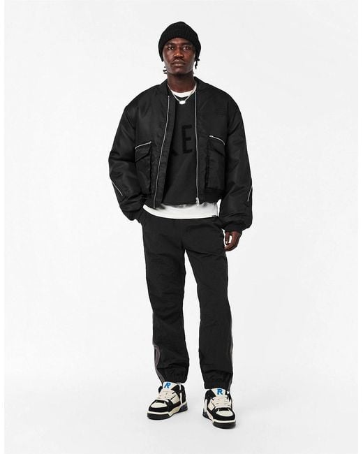 Represent Black Contemporary Structured Bomber Jacket for men