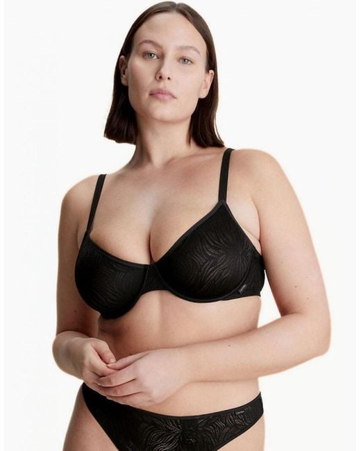 Calvin Klein Black Sheer Marquisette Starburst Lace Demi Bra