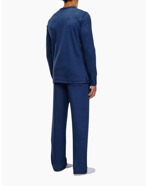 DIESEL Blue Pyjamas Set Long Sleeve Sleepwear T-Shirt Cotton 2 Pc Loungewear New for men