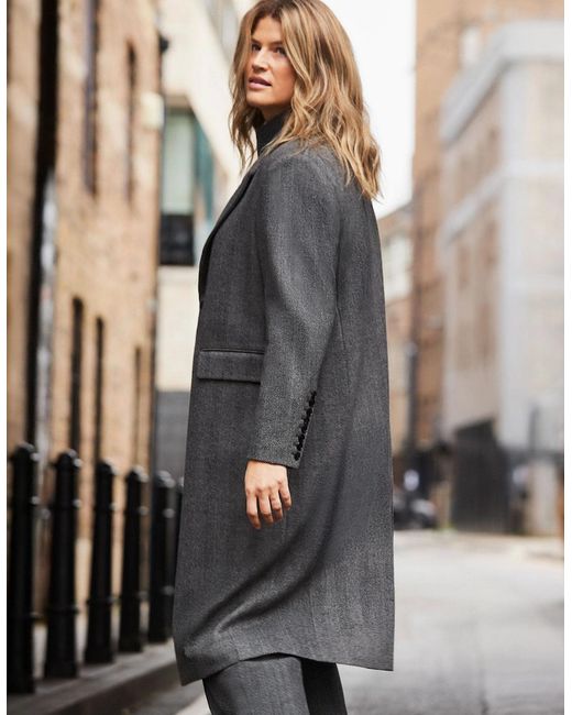 Live Unlimited London Gray Herringbone Wool Blend Tailored Coat