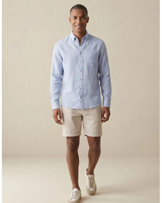 Fynch-Hatton Blue Needle Stripe Linen Button Down Shirt New Breeze for men