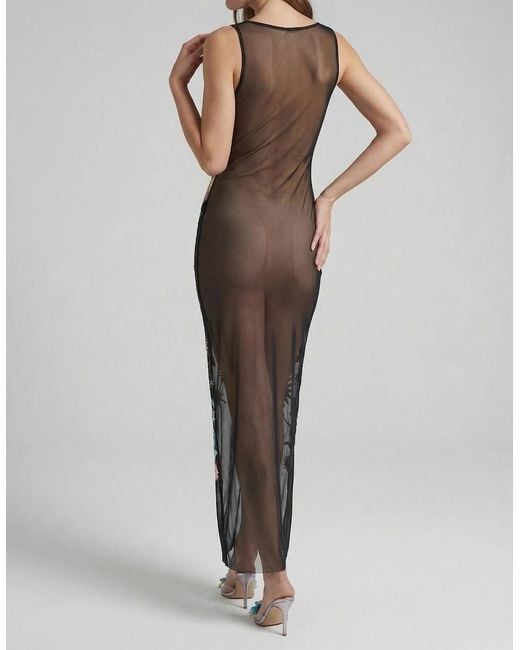 Oceanus Brown Starlit Cosmos Sheer Maxi Dress