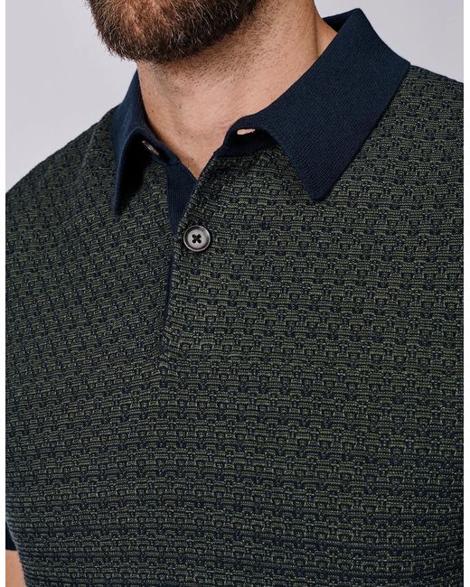 aubi Black Coleridge Textured Front Polo for men