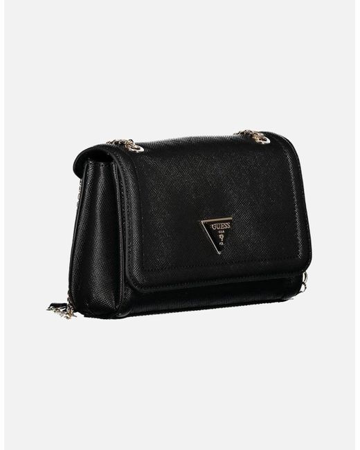 Guess Black Three Compartment Shoulder Bag With External Pocket And Internal Card