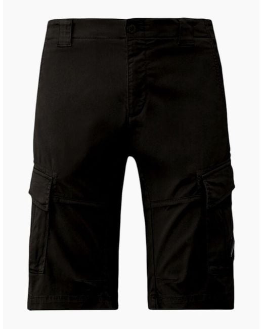 C P Company Black Stretch Sateen Cargo Short for men
