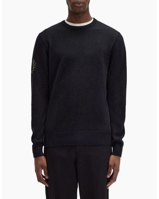 Fred Perry Black Laurel Wreath Knit Jumper for men