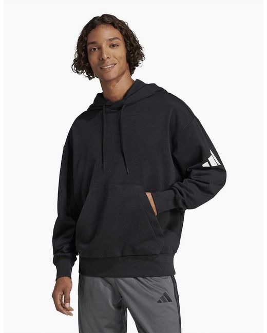 Adidas Blue Hooded Neck Oversize Fit Sweatshirt With Kangaroo Pocket for men