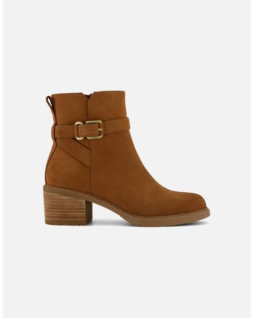 TOMS Brown Hailey Buckle Leather Amber Heeled Ankle Boots