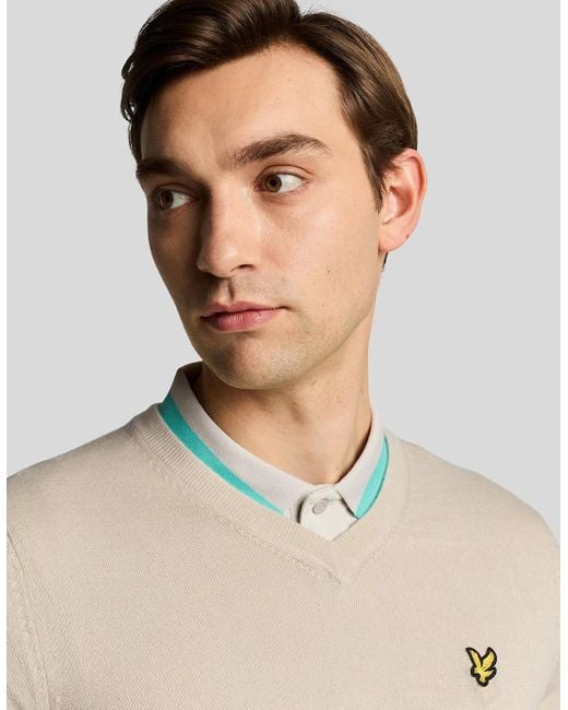 Lyle & Scott Natural Golf Wool Blend V Neck Jumper for men
