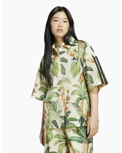 Adidas Natural Farm Floral Buddha Collared Short Sleeve Shirt