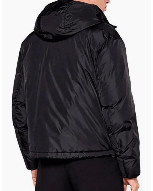 ARMANI EXCHANGE Black Nylon Zip Up Hooded Puffer Jacket for men