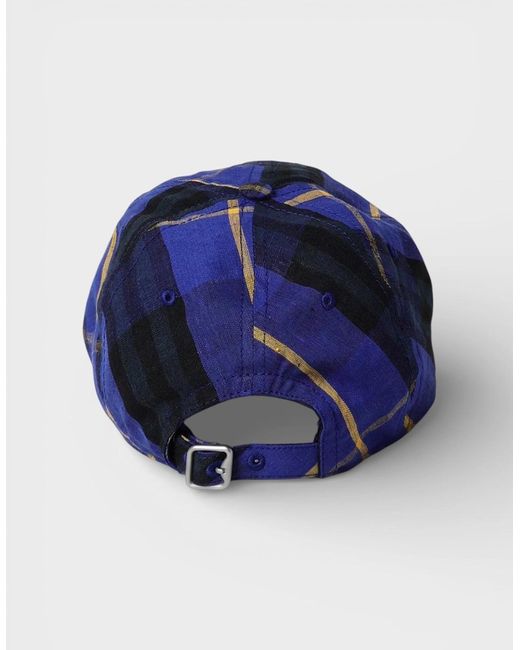 Burberry Blue Linen Check Baseball Cap for men