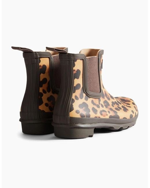 Hunter Brown Original Chelsea Leopard Print Boot Rubber Leopard Print/Chocolate Wellington Boots