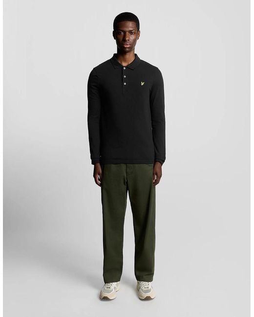 Lyle & Scott Black Long Sleeve Cotton Polo Shirt for men