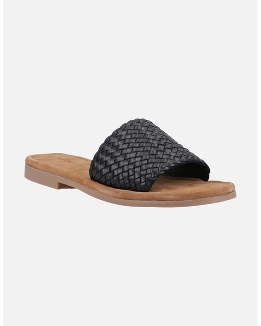 Hush Puppies Black Hetty Slide Leather Wide Sandals