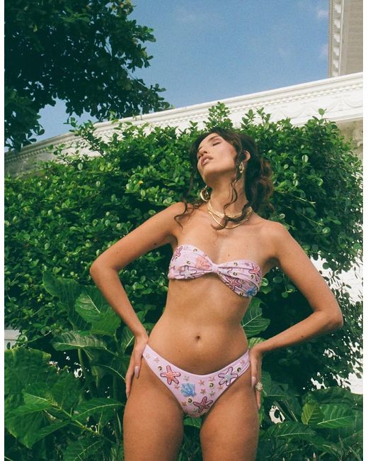 Oceanus Blue Quinn Embellished Slip On Bikini Bottoms