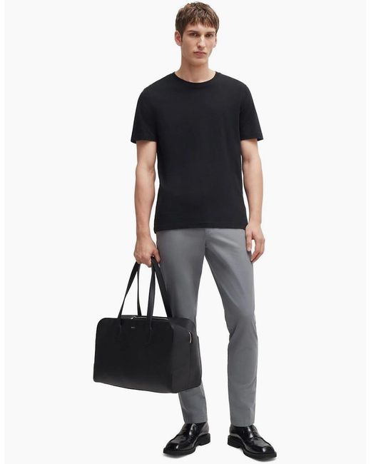 Boss Gray Kaito3 Solid Patterned Straight Chinos for men