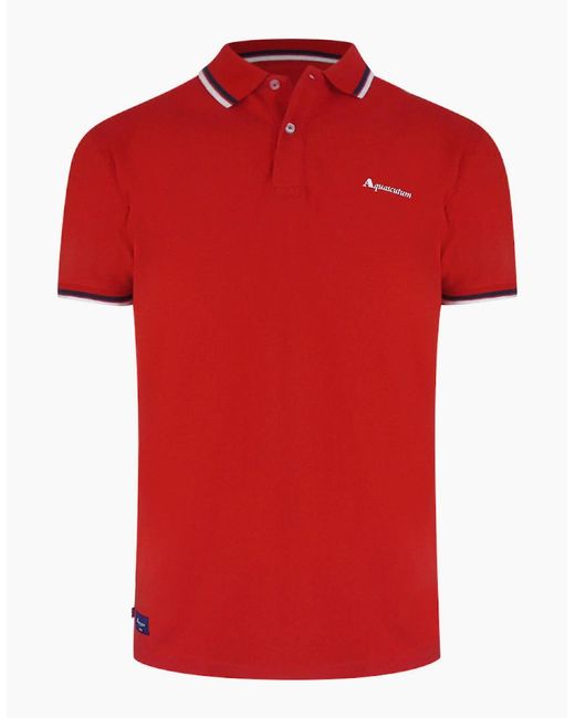 Aquascutum Red Active Cotton Stripes Polo Dry-Fit Polo Shirt for men