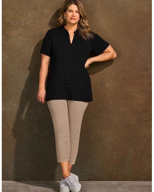 Live Unlimited London Black Button Through Short Sleeve Jersey Shirt