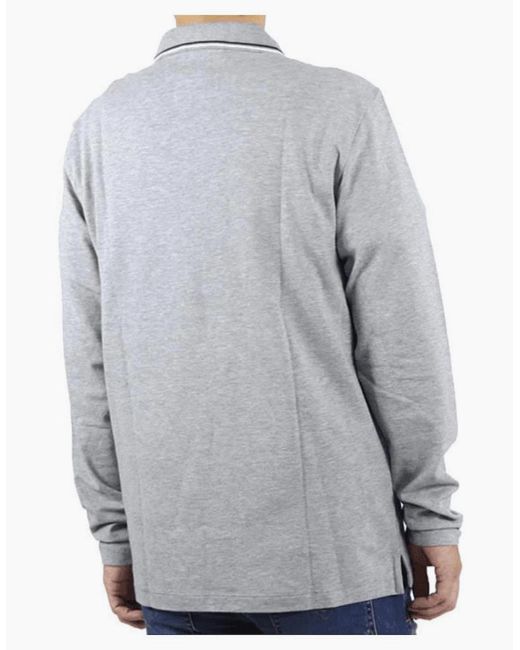 Emporio Armani Gray Cotton Striped Collar Long Sleeve Polo Shirt for men