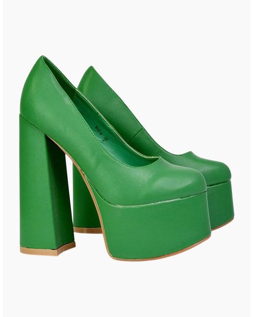 XY London Green Ladies Kiwi Chunky High Heel Court Shoes