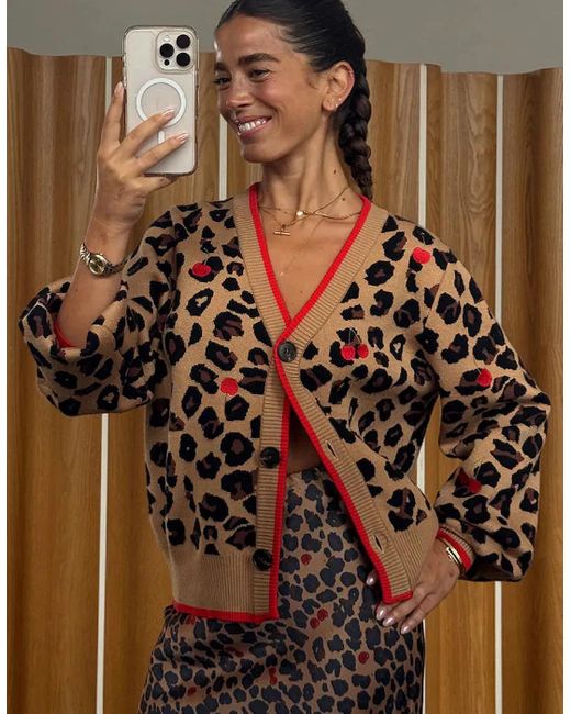 Never Fully Dressed Brown Cherry Leopard Cardigan