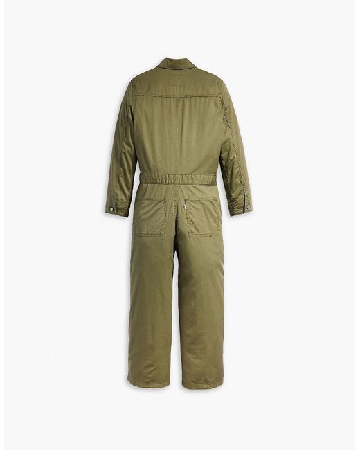 Levi's Green Levi's Iconic Collared Neck Long Sleeve Solid Patterned Jumpsuit