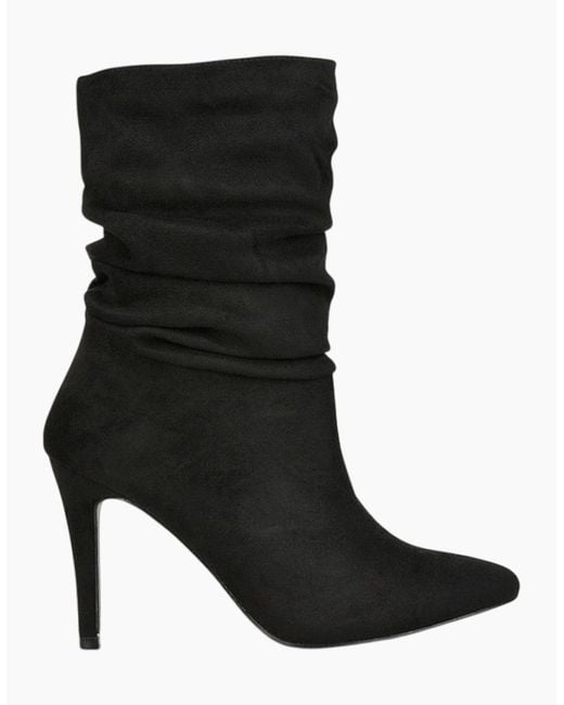 XY London Black Ladies Velma Ruched High Stiletto Heel Ankle Boots