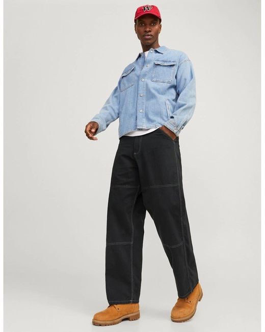 Jack & Jones Black Owen Solid Patterned Wide Leg Pants for men