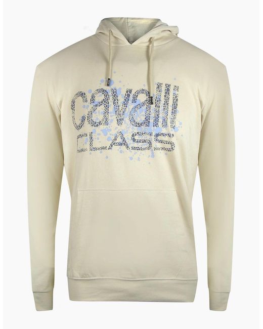 Roberto Cavalli White Cavalli Class Cracked Sprayed Logo Hoodie for men