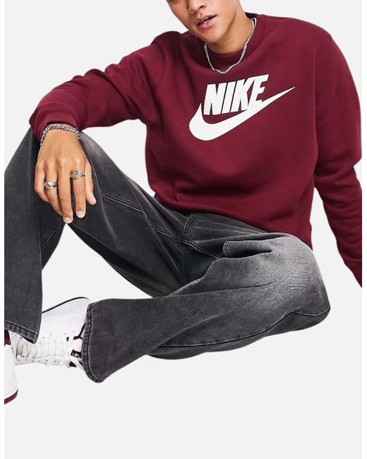 Nike Red Dq4912 Sweatshirt Sportswear Club Fleece Crew Neck Pullover Jumper New for men