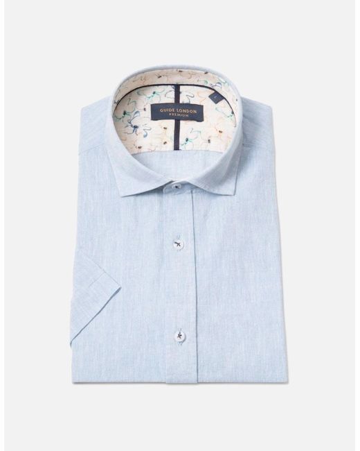 Guide London Blue Guide Linen Cotton Mix Short Sleeve Summer Shirt Sky for men